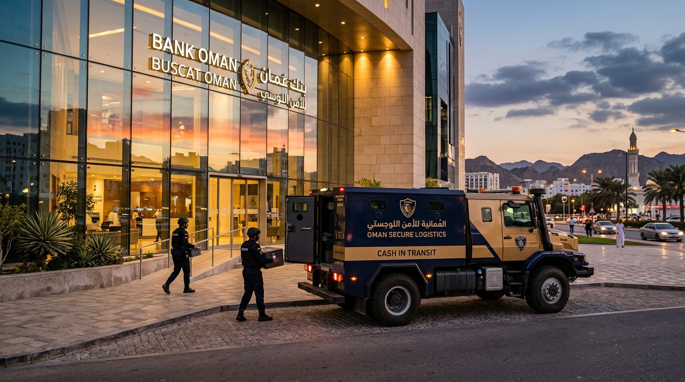 Armoured SAHL CIT vehicle at a bank in Muscat